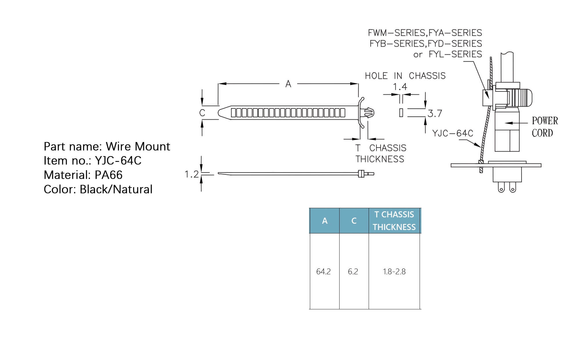 Plastic Wire Mount YJC-64C